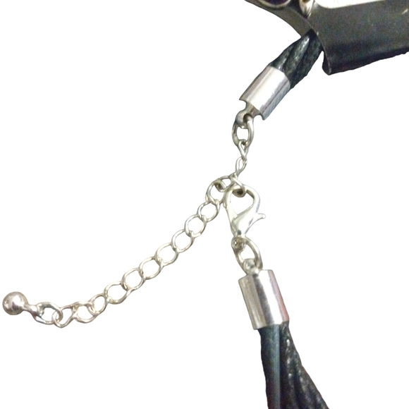 Fish Chunky Necklace/Earrings Set Accents Black Soft Chord Silver Clasp Nautical - Picture 4 of 4